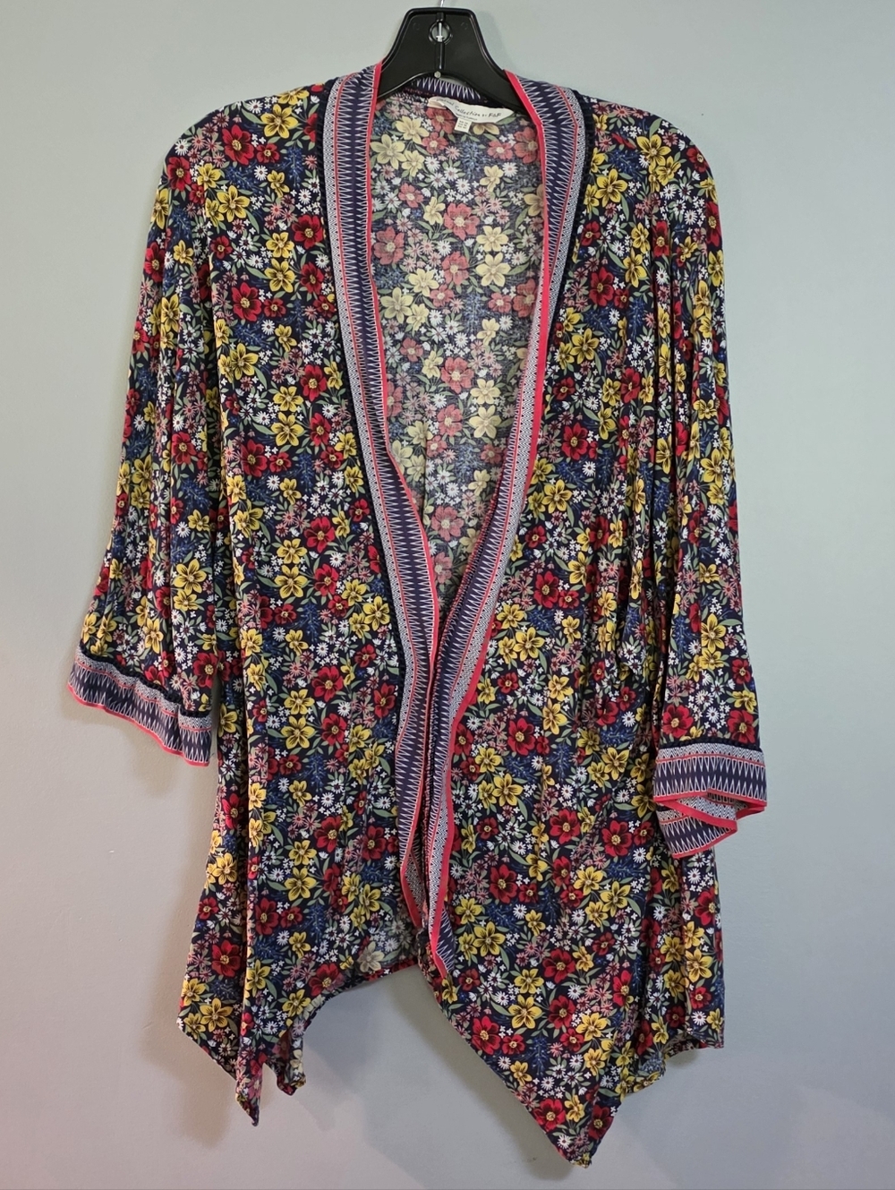 F&F Floral Kimono Cardigan in Navy, Yellow & Pink